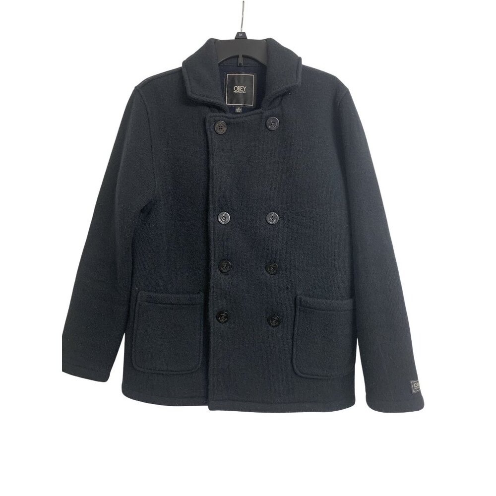Obey Propaganda M Knit Double Breasted‎ Pea Coat W/ Nautical Buttons